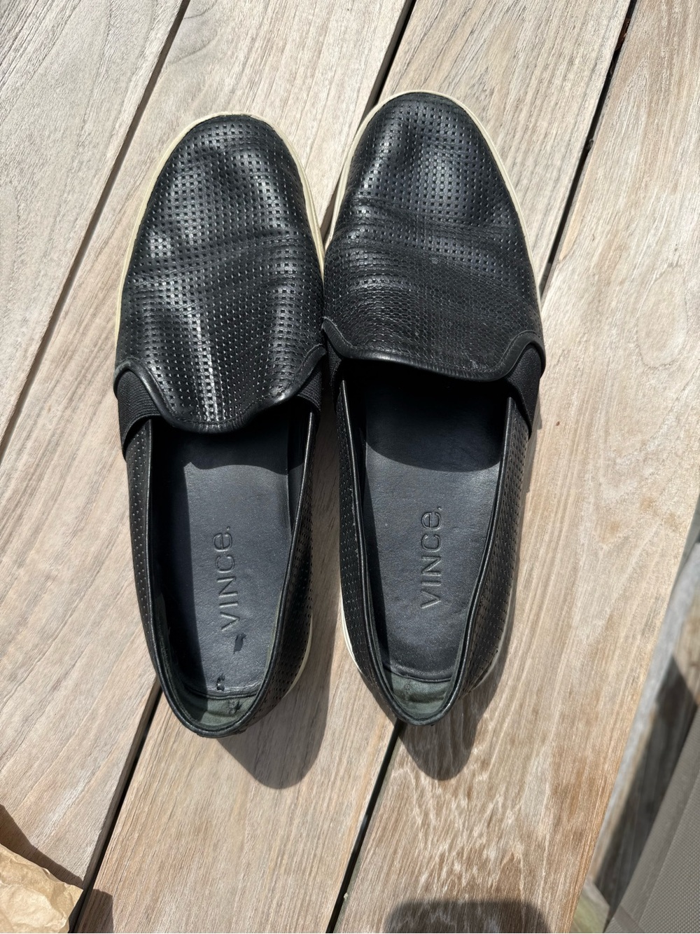 Vince Black Perforated Leather Slip-On sneakers